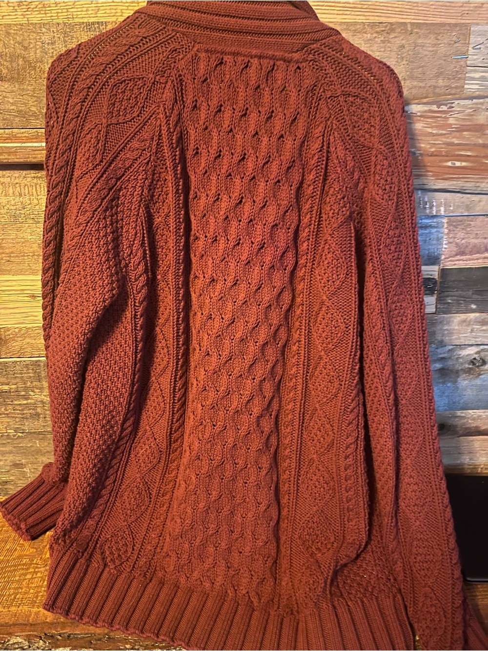 L.L. Bean Men's Shawl Collar Cable Knit Cardigan - Burgundy - Picture 3 of 4